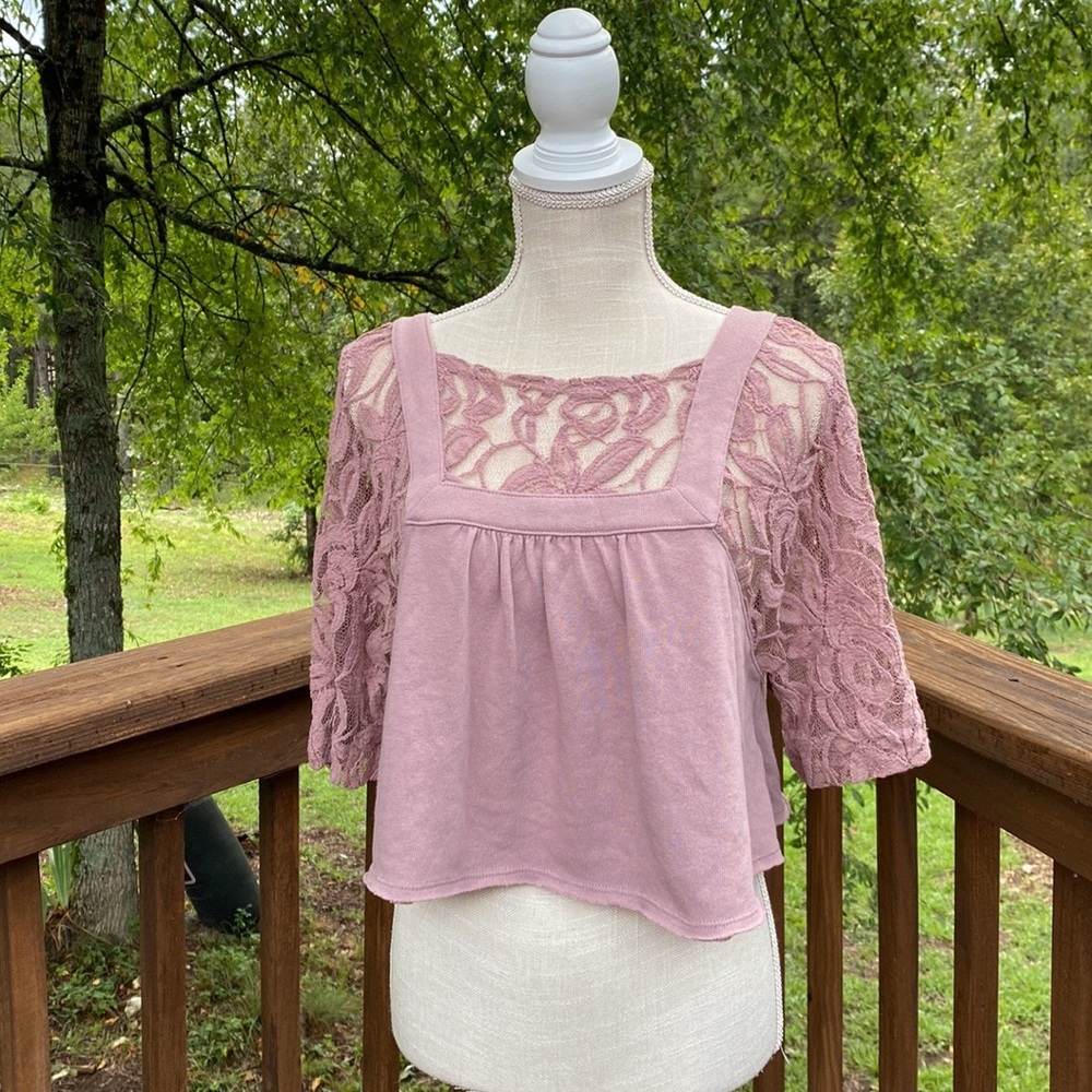 Free People Mauve Pink LA Livin' Catalina Lace Crop Top
